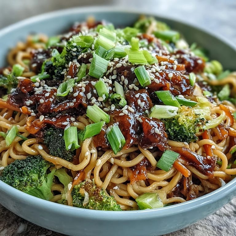 Enjoy this colorful Asian teriyaki noodle bowl, ready in thirty minutes.