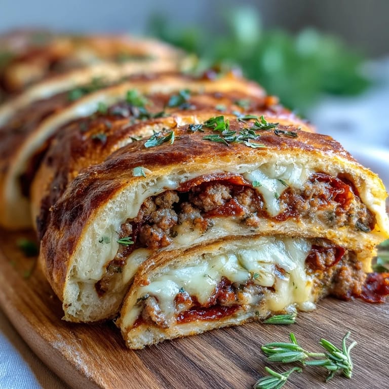 Freshly baked Baked High-Protein Pepperoni Stromboli on a baking sheet with parchment paper, steam rising from the golden crust.