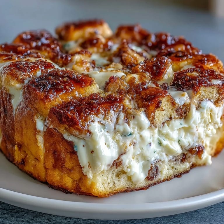 Decadent Cream Cheese Swirl Cinnamon Roll French Toast Bake served with fresh berries.