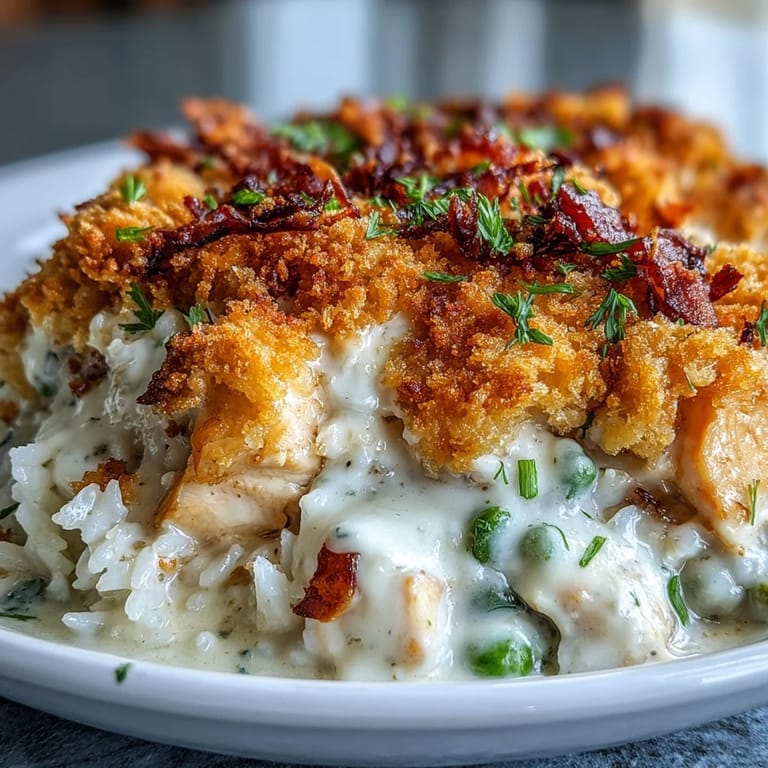 Fresh parsley garnishes the cheesy skillet dish alongside a serving spoon.