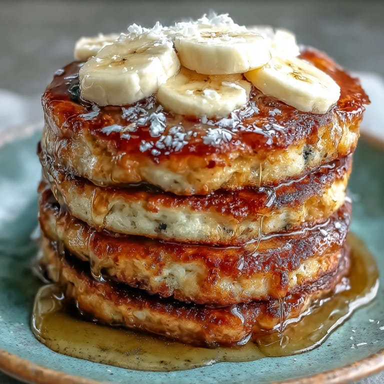 Four fluffy gluten-free cottage cheese pancakes are served warm with Greek yogurt and sliced strawberries.