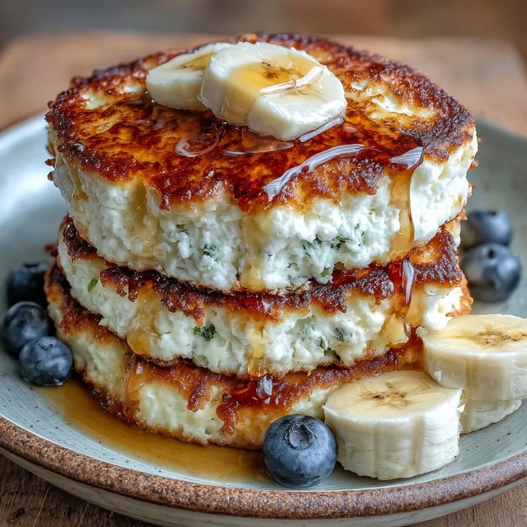 Lightly buttered skillet shows golden edges on protein-packed flourless cottage cheese pancakes ready to eat.