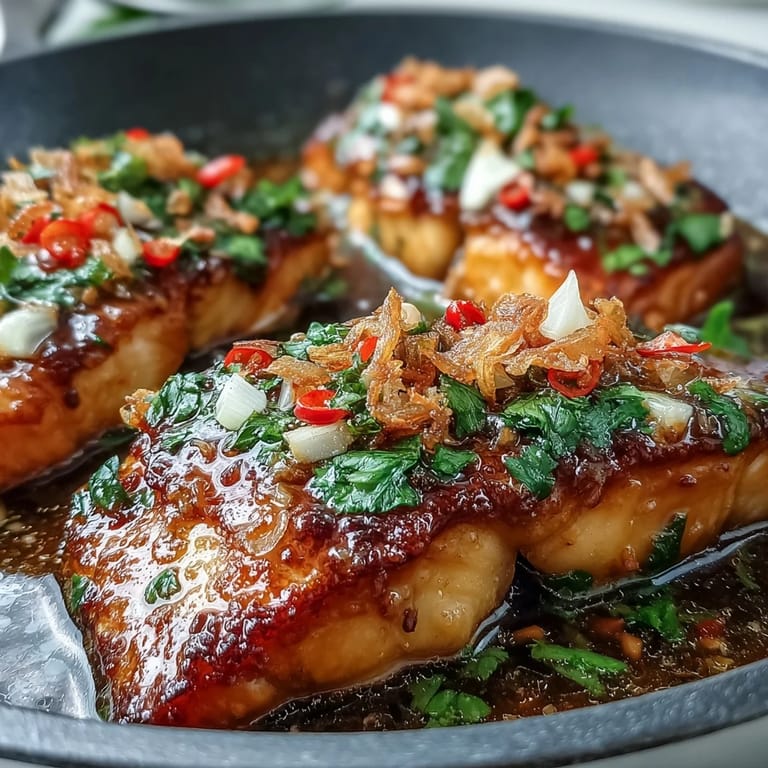 Spicy and tangy Chilli Lime Fish, featuring flaky cod fillets glazed with a bright sauce and garnished with fresh herbs.