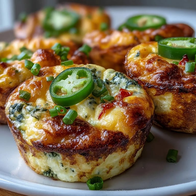 A close-up of a Keto Jalapeño Cheddar Egg Cup cut in half, revealing fluffy eggs, melted cheddar, and diced jalapeños inside.