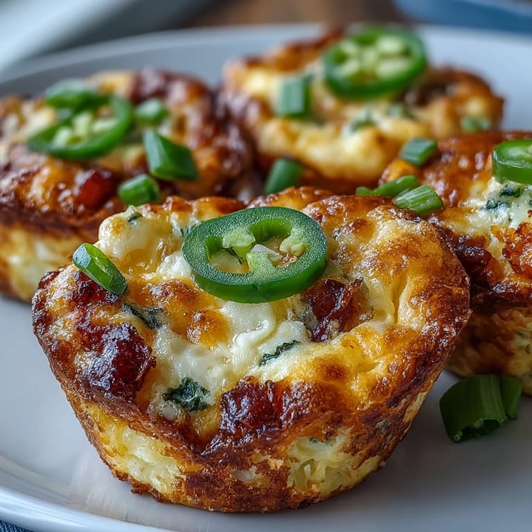 Six Keto Jalapeño Cheddar Egg Cups on a white plate next to a bowl of sour cream and a sprig of cilantro.