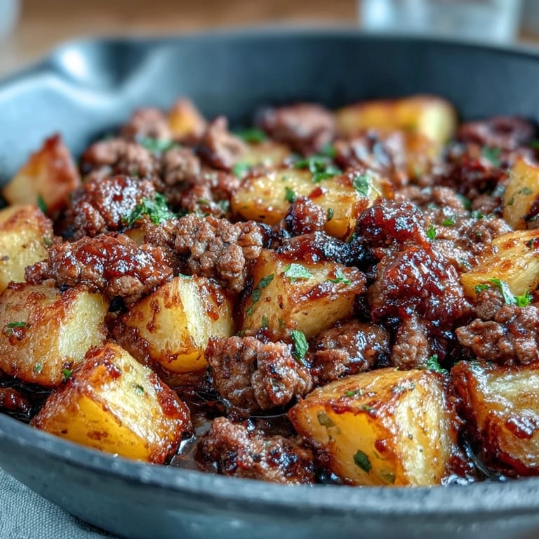 Flavorful one-pan meal of seasoned ground beef and tender potatoes, perfect for meal prep.  
