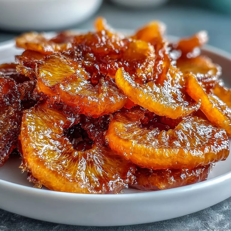 Translucent candied orange wedges in rich syrup, perfect for enhancing desserts or serving with yogurt.