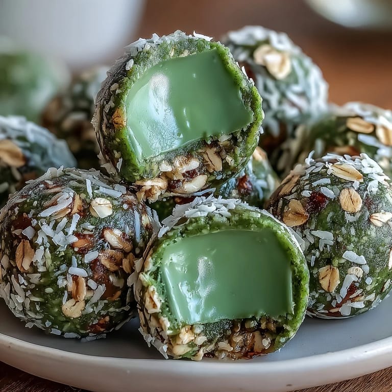 Wholesome matcha coconut energy balls with oats, perfect for a quick and energizing no-bake treat.  