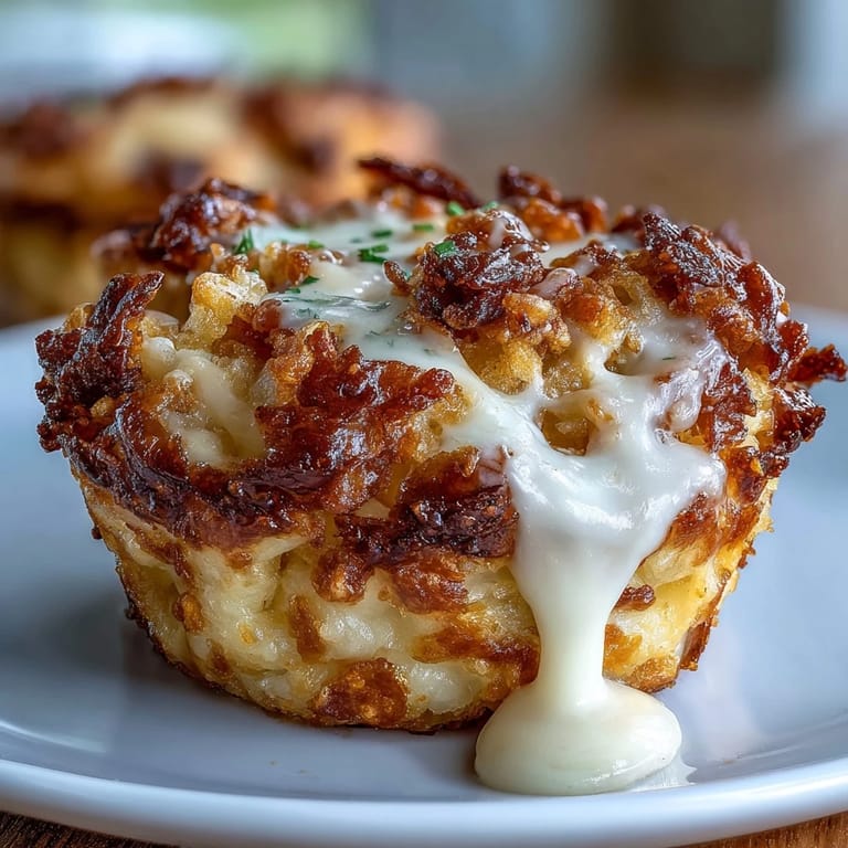 Golden baked muffin cups filled with cheesy hash browns and topped with buttery cornflakes, ideal for easy serving.
