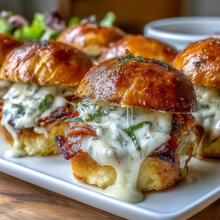 Mini brioche slider buns loaded with turkey, tomato, bacon, and rich Mornay cheese sauce, broiled until bubbly and golden for a Southern classic appetizer.