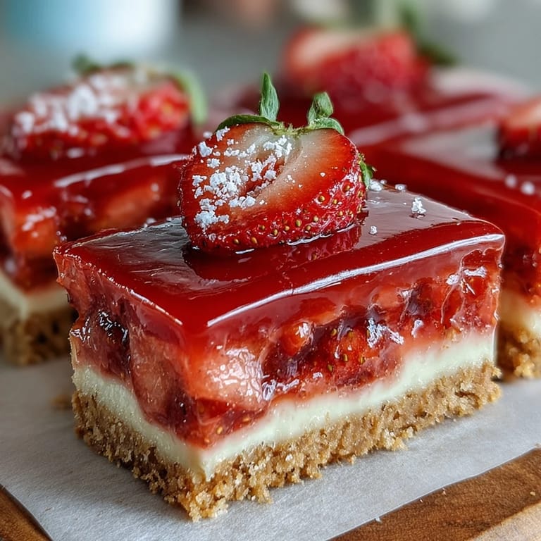 Bright, tangy strawberry lemonade bars with a tender shortbread crust, ideal for refreshing dessert tables or brunch spreads.