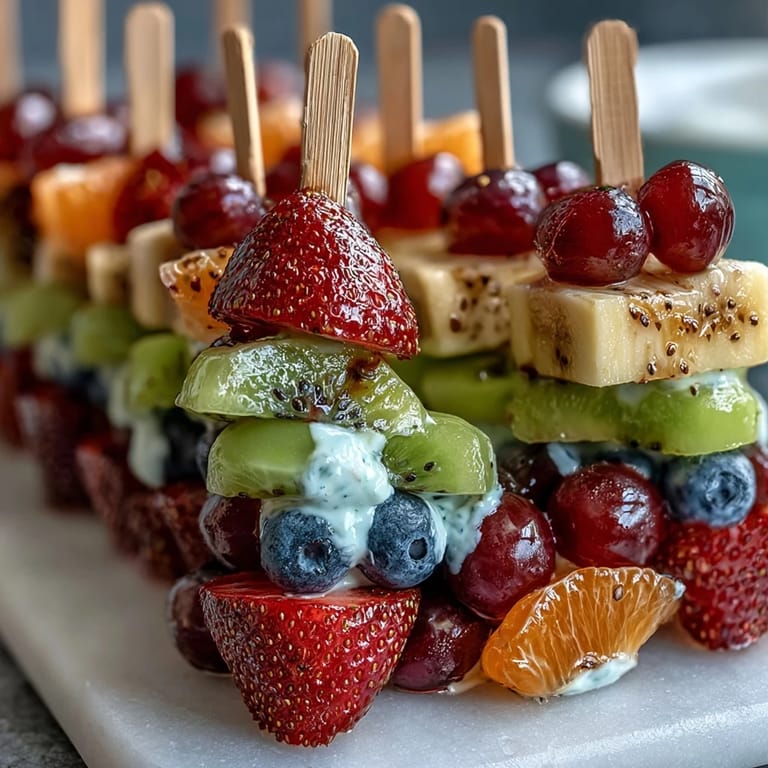 Kid-friendly bento box featuring vibrant fruit skewers, fresh veggie sticks, and a sweet yogurt dip.