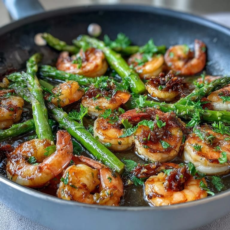 Healthy Easy One-Pan Lemon Garlic Shrimp and Asparagus - vibrant shrimp and tender asparagus bake together with bright citrus and garlic, ready in just 22 minutes.