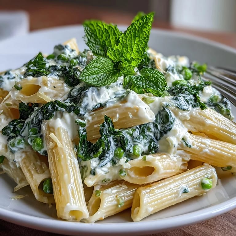 Fresh pea and ricotta pasta with mint, a quick vegetarian dish perfect for a light and flavorful lunch.