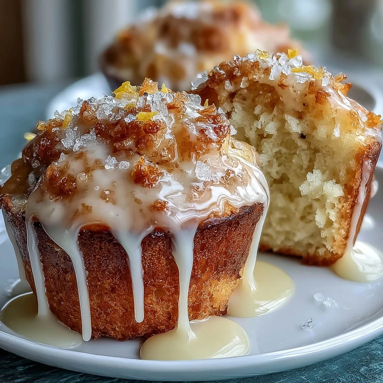 Golden muffins bursting with lemon zest and poppy seeds, drizzled with a tangy, sweet lemon glaze.