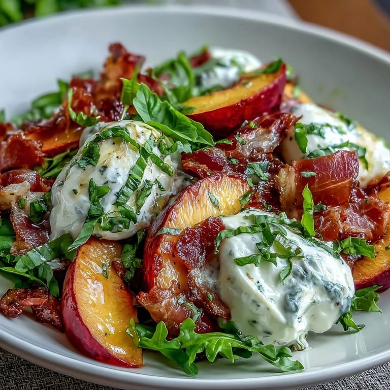 A stunning Peach Burrata Prosciutto Salad, ready in fifteen minutes for a light meal.