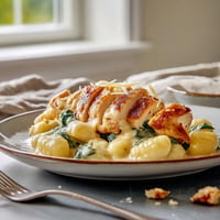 A plate of food with chicken and pasta.