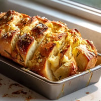 A loaf of bread with herbs in a pan.