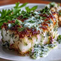 Garlic Herb Butter Cod with Green Beans and Baby Potatoes, baked to perfection with aromatic garlic herb butter, served with crisp green beans and tender baby potatoes.  