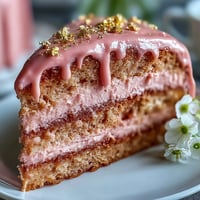 Blush pink Bridal Shower Rosé Velvet Cake with shimmering gold icing.